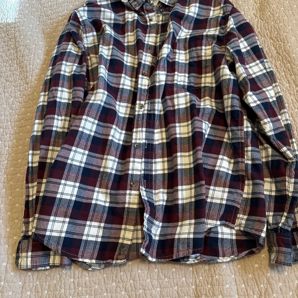 Goodfellow & Co Men's Casual Plaid Shirt - Burgundy, Navy, and Cream